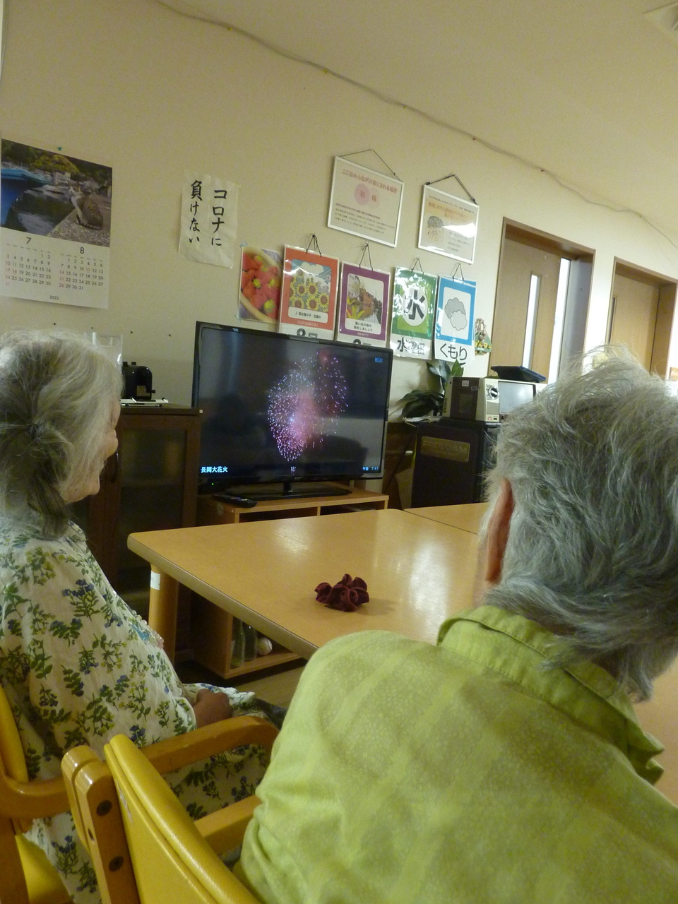 テレビで長岡花火。